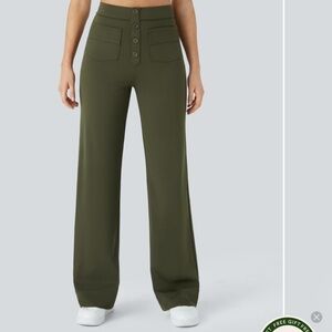 HALARA Green Wide Leg Pants High-Rise Comfort